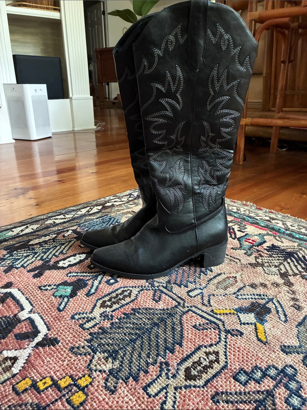 Black Embossed faux Leather boots